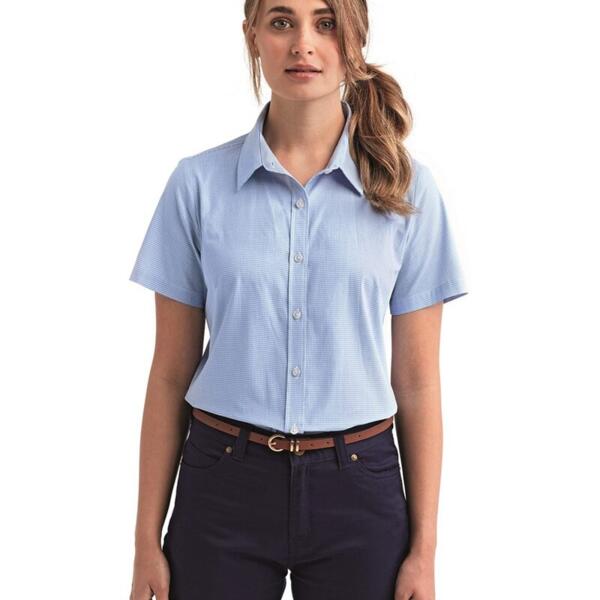 Women's Microcheck Gingham Short Sleeve Cotton Dress Shirt Thumbnail