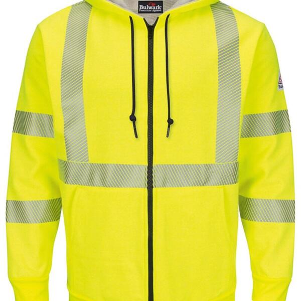 Men's Tall Hi-Visibility Zip-Front Hooded Fleece Sweatshirt with Waffle Lining Thumbnail
