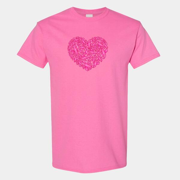 Breast Cancer Awareness Ribbon Heart - Heavy Cotton™ T-Shirt Thumbnail