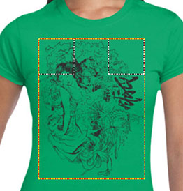 T-shirt shown in an online design tool screen,